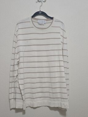 Salvatore Ferragamo Cream Striped Cotton Crewneck Sweater XL